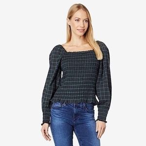 Madewell Lucie Plaid Buddle Sleeve Smocked Top XL